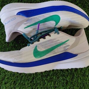 Nike Winflo 9 White and Blue Shoes with Green Logo